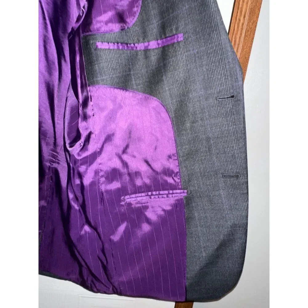 Joseph Abboud Wool Plaid‎ Suit Jacket With Purple DetailSize 40R